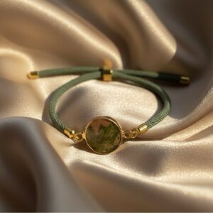 Forest Whisper: Unakite Gemstone Sliding Cord Gold Tone Adjustable Bracelet